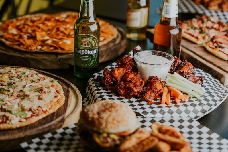 Buffalo Chicken Ranch specialty pizza with spicy buffalo sauce