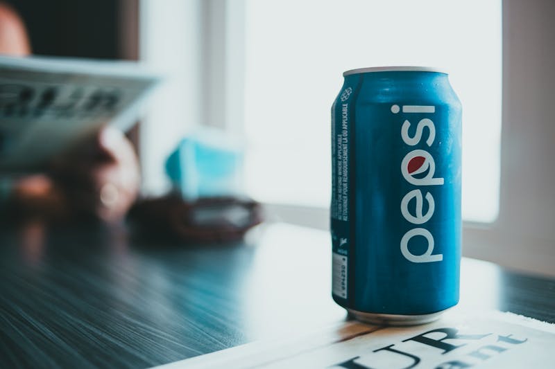 Classic soft drink can in restaurant