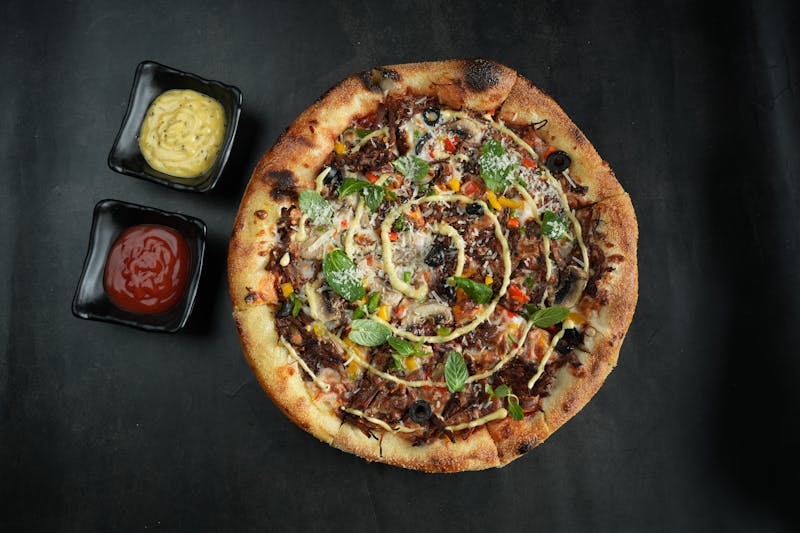 Garden Veggie deep dish pizza with fresh vegetables